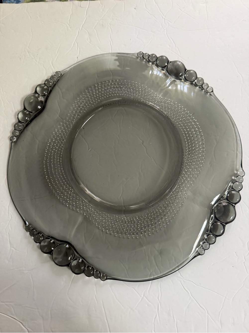 Teardrop Smoky Gray Glass Decorative Serving Square Plate 13x13” Vintage